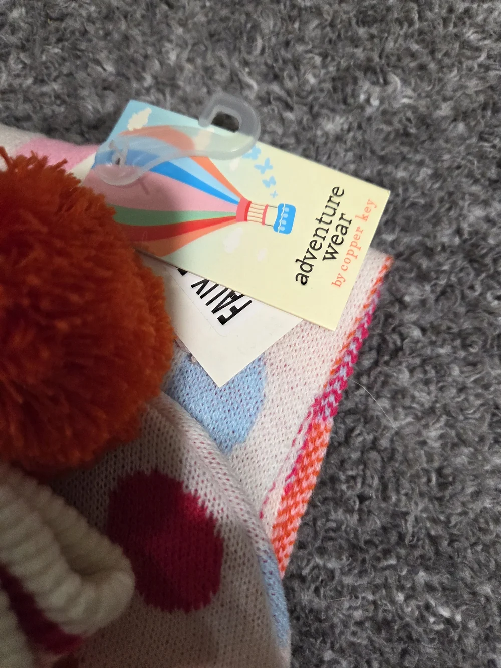 Copper Key Pink Polka Dot Hat, Scarf & Striped Gloves Set with Orange Poms